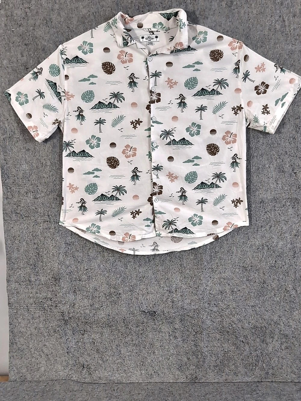 Free Planet Hawaiian Print Button-Up Shirt Tropical Floral Size L